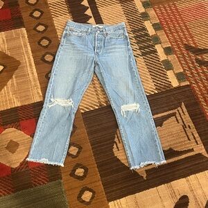 Levi's Light Blue Distressed Cropped Jeans wedgie